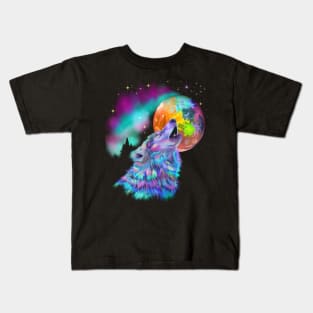 Colorful Rainbow Howling Wolf Kids T-Shirt